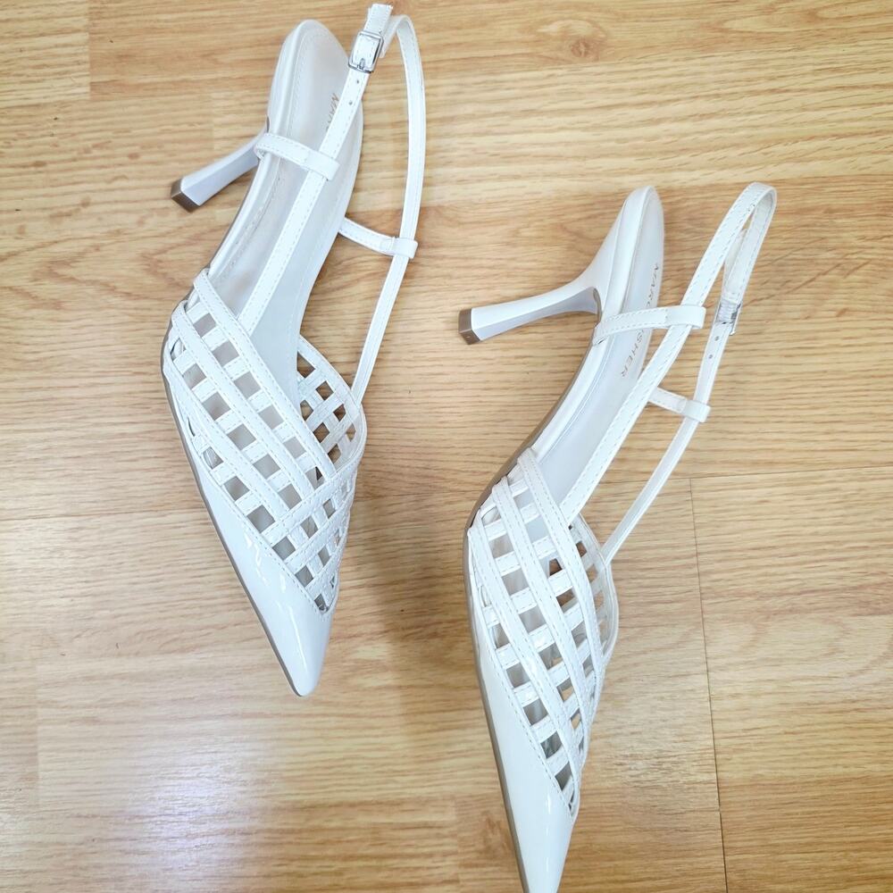 New Marc Fisher Heels 8.5M White Woven Pointed Toe Slingback Bridal Wedding - Picture 8 of 16